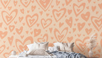 Modern peach hearts wallpaper mural for a chic touch.
