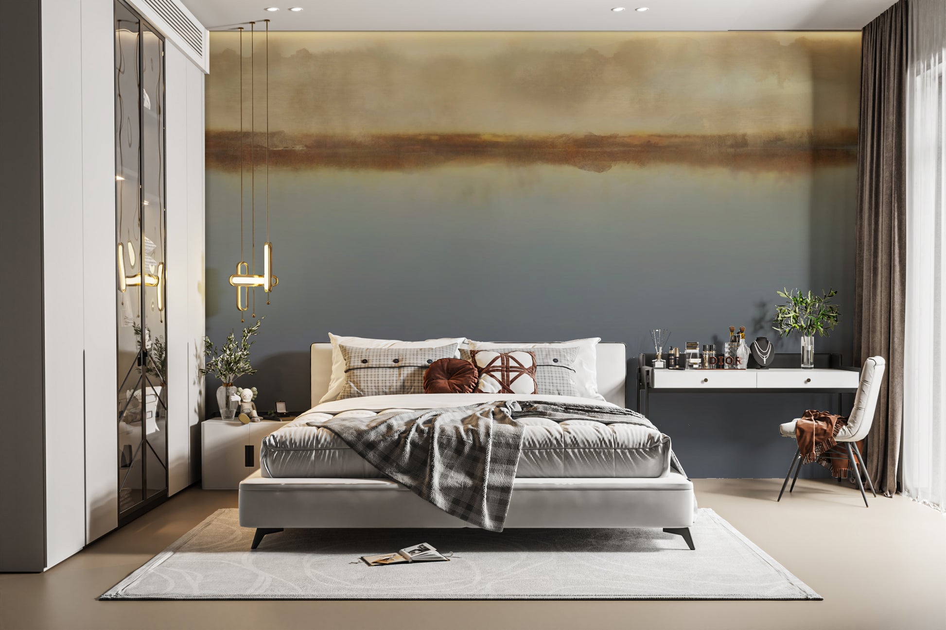 Dreamy watercolour lake wallpaper mural
