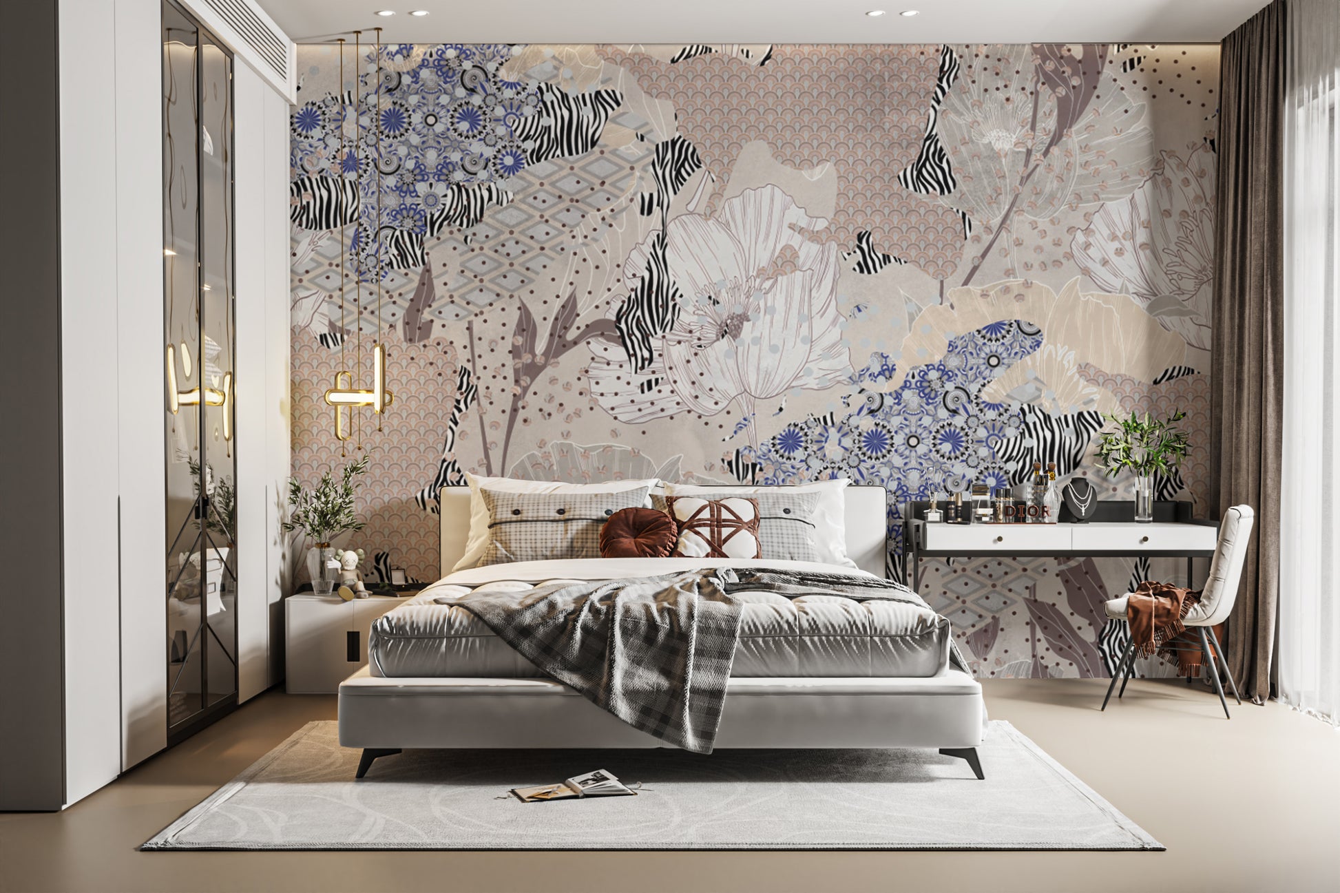 Eclectic botanical patchwork flower wallpaper
