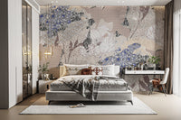 Eclectic botanical patchwork flower wallpaper
