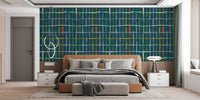 Dark green handdrawn line wall mural for interiors
