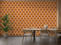 Dynamic retro flame wallpaper with vibrant hues for dining room