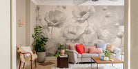Soft grey floral peel and stick wallpaper for a calming, serene decor.