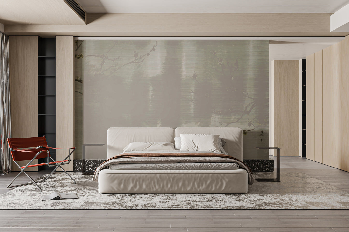 Metallic sheen floral branch wallpaper
