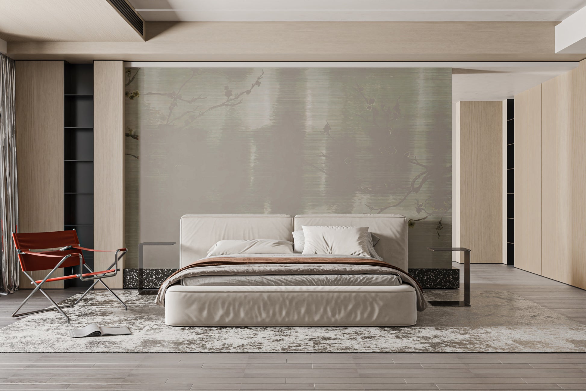 Metallic sheen floral branch wallpaper
