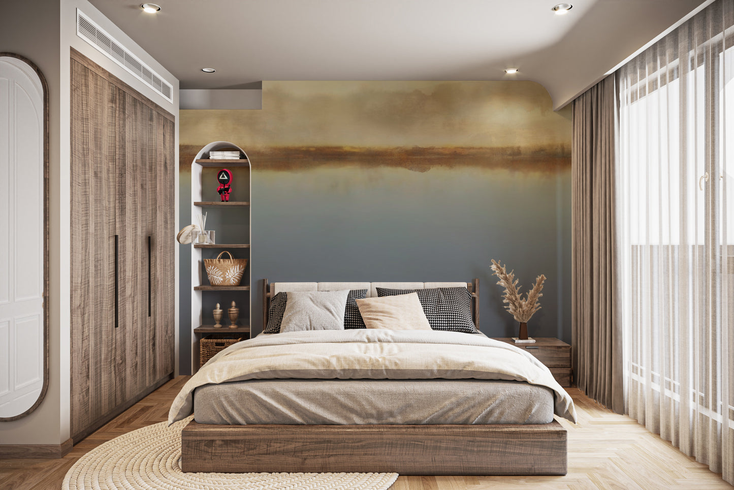 Calm lakeside horizon wallpaper design
