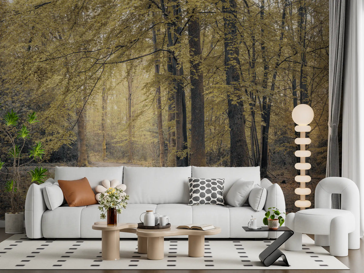 Muted Autumn Woodland Trail Wall Mural