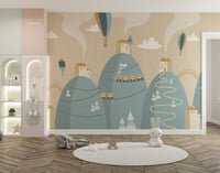 Kids’ room Playful Mountain with Houses Wallpaper design
