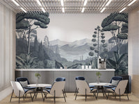 Stylish grayscale scenic forest wallpaper
