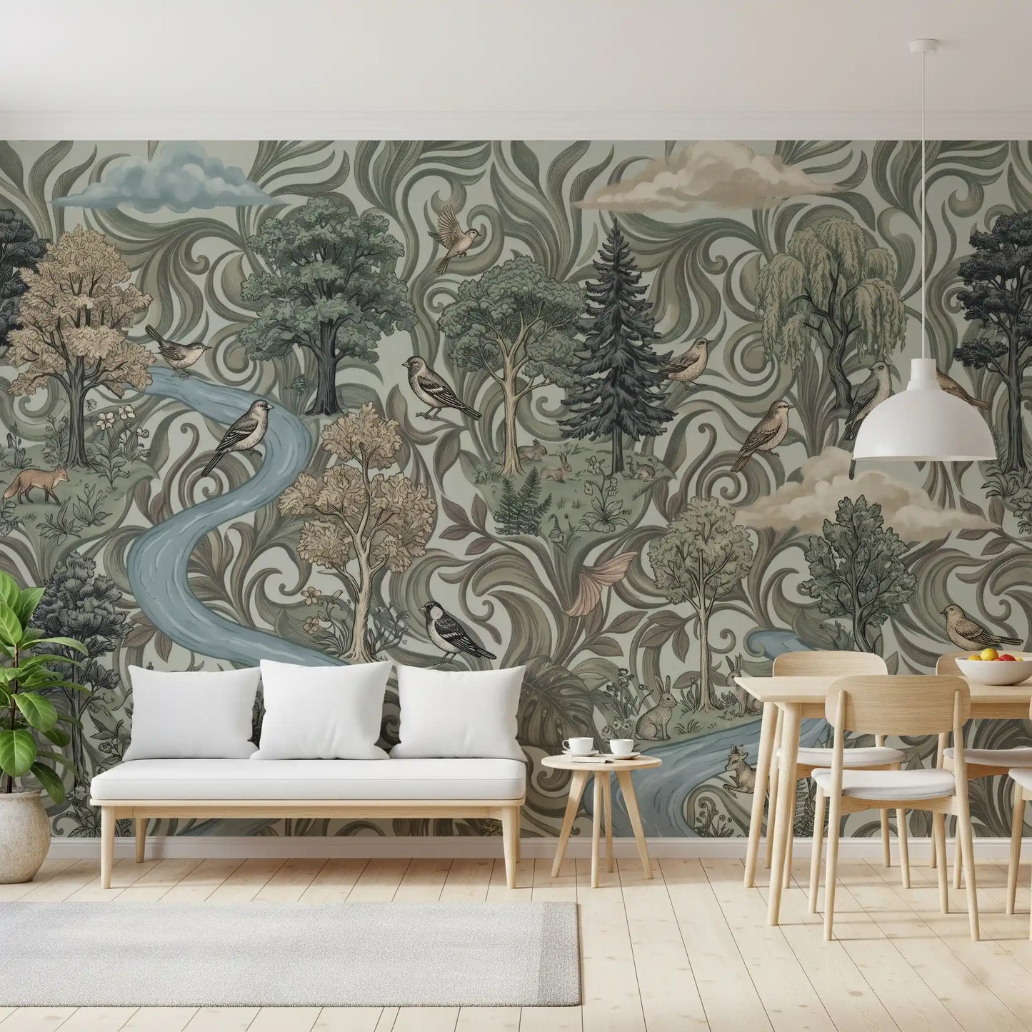 Misty Forest River Escape Wall Mural