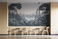 Grayscale forest landscape wall mural
