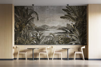 Monochrome tropical forest wall mural
