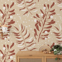 Cream palm leaves wall pattern

