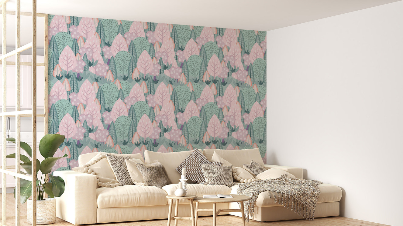 Serene forest-inspired Scandinavian mural
