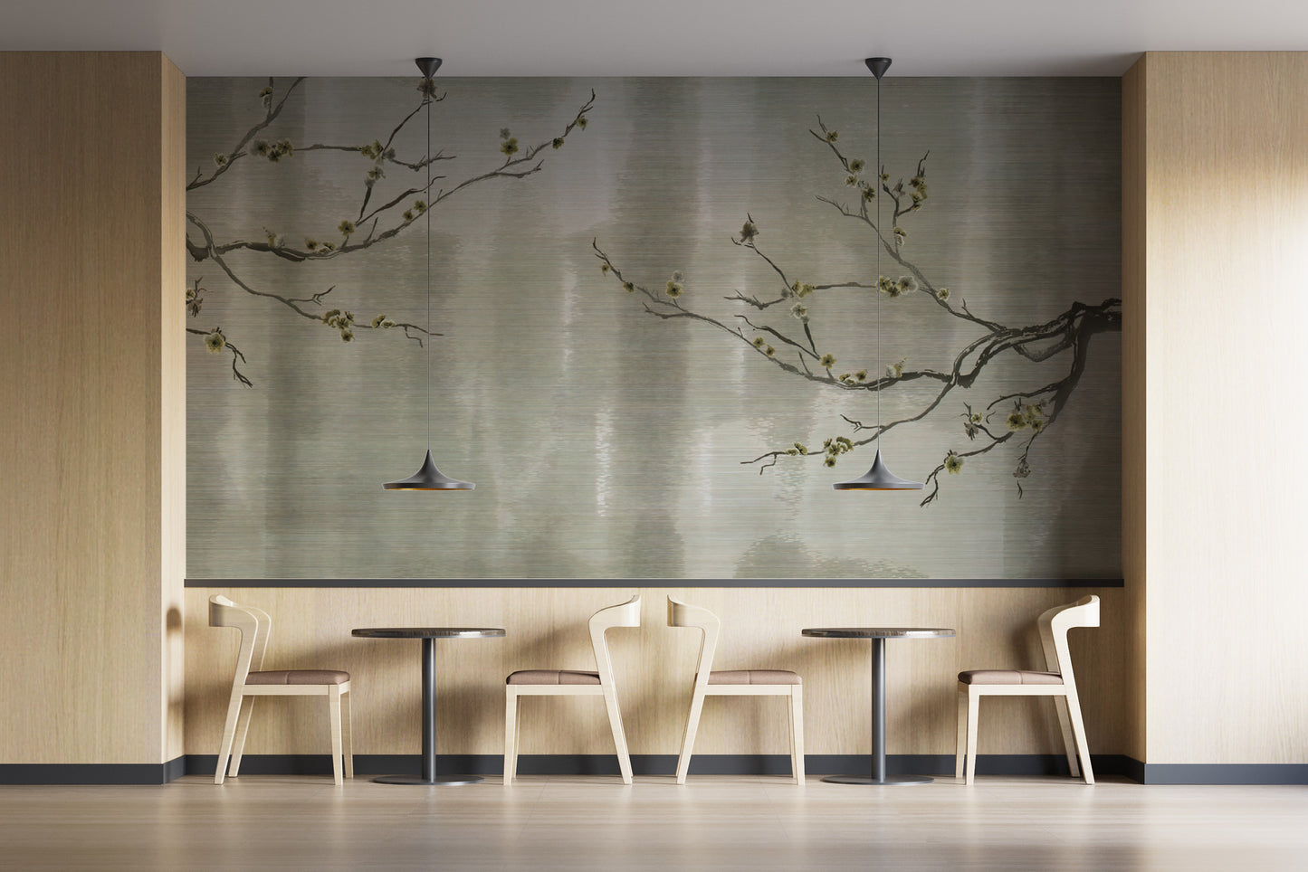 Muted floral mural with metallic finish
