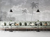 Tropical moonlit beach mural design
