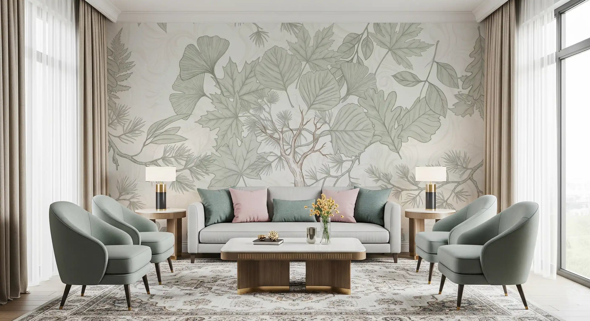 Serene Woodland Sketch Wall Mural