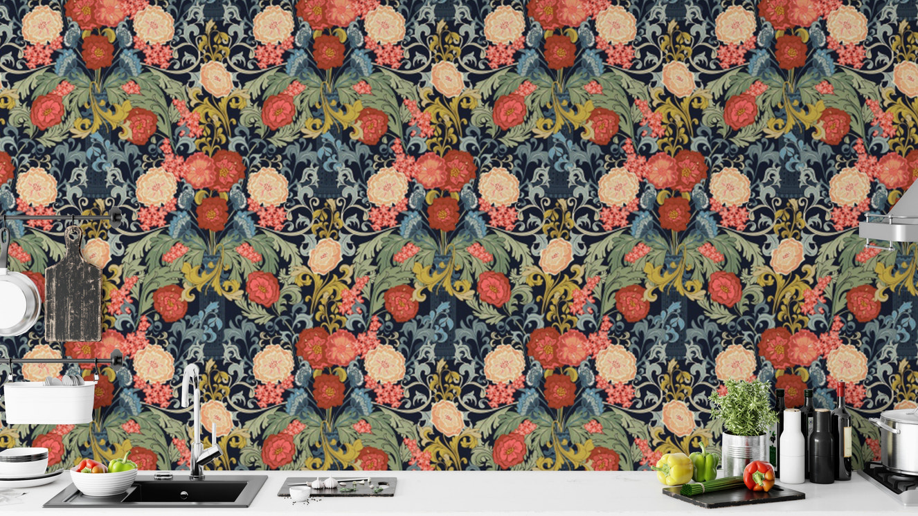Stylish Baroque Rose wallpaper with intricate baroque details.
