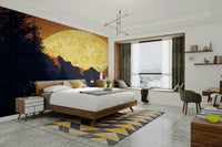 Sunset over pine forest mural

