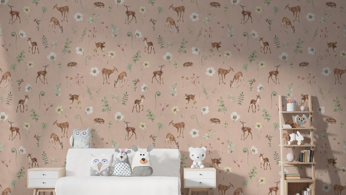 Rustic forest wallpaper with deer print
