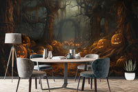 Eerie Pumpkin Forest graveyard wallpaper
