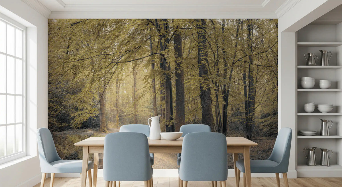 Muted Autumn Woodland Trail Wall Mural