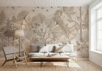 Sepia Forest Trail Artwork Wall Mural