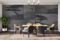 Foggy Grey Mountain Scene Wall Mural
