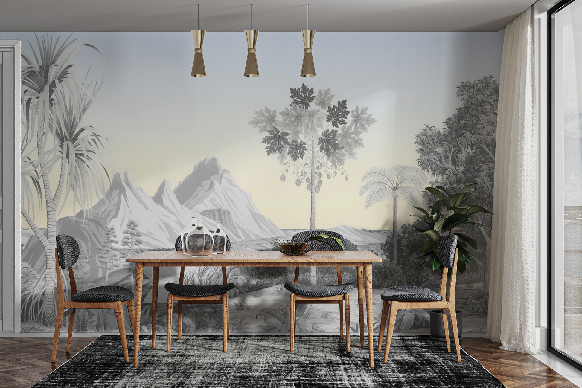 Rustic vintage landscape wallpaper decor
