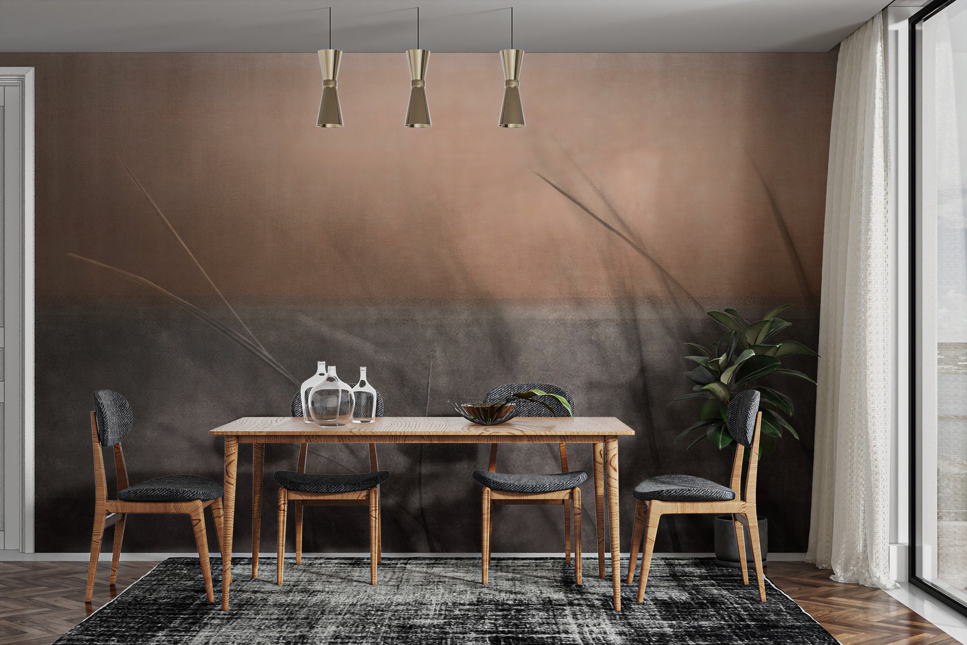 Tranquil grass silhouette wall covering
