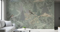 Misty Pine Forest Aviary Wall Mural