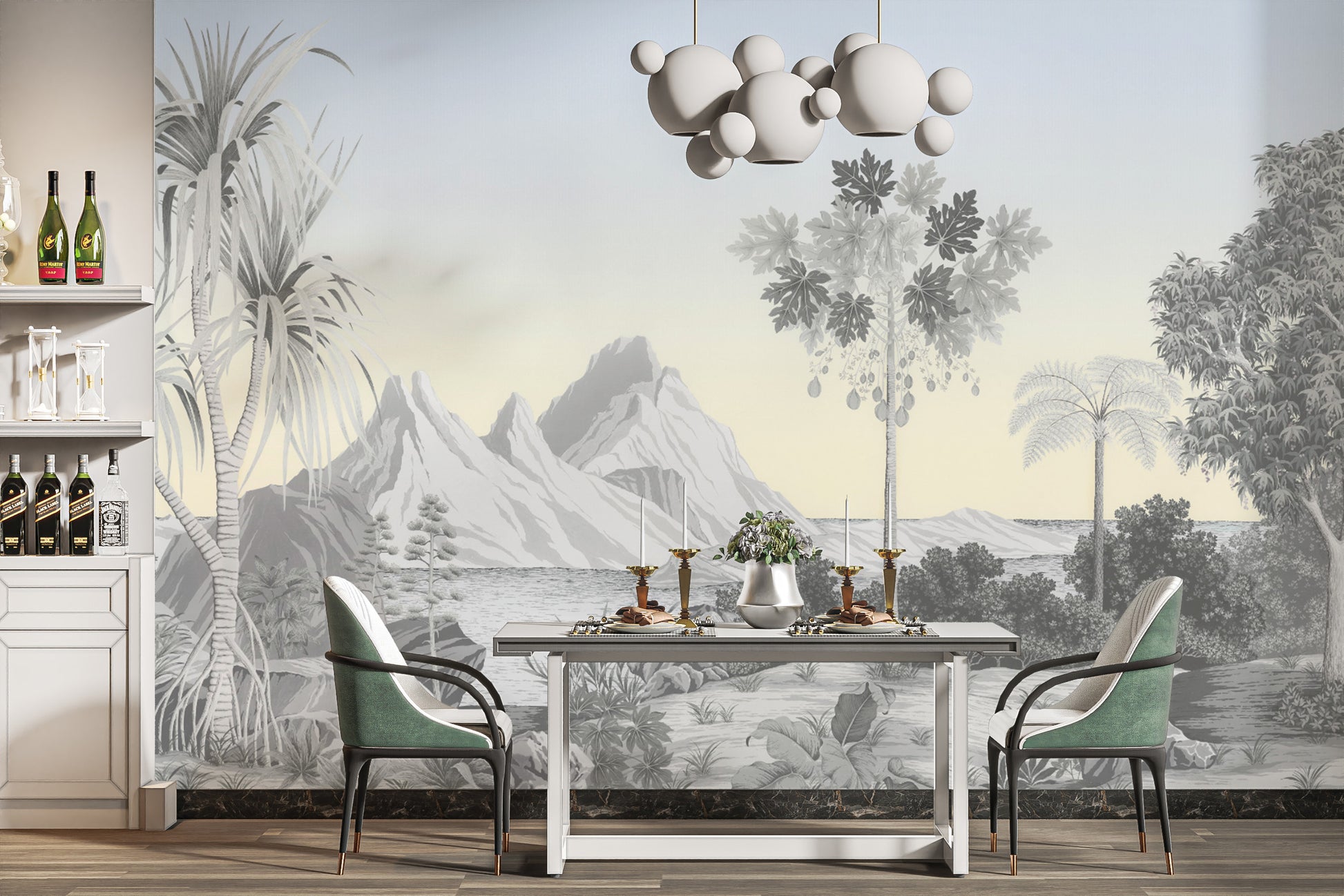 Vintage botanical landscape nature mural
