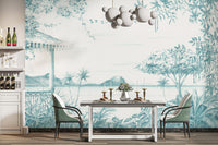 Coastal botanical mural with palm trees
