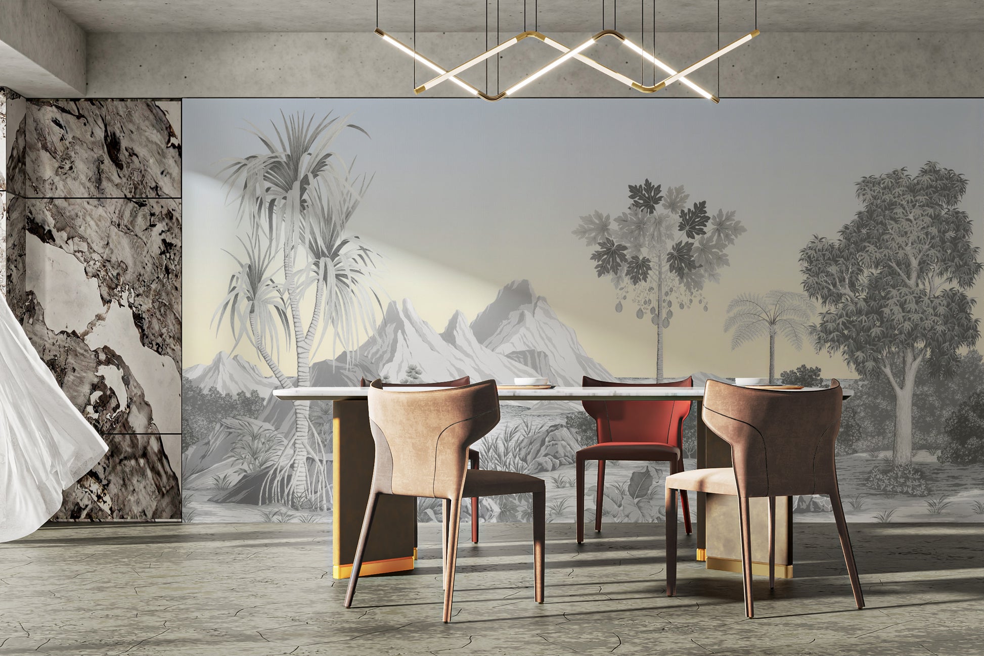 Classic hand-illustrated nature wall mural




