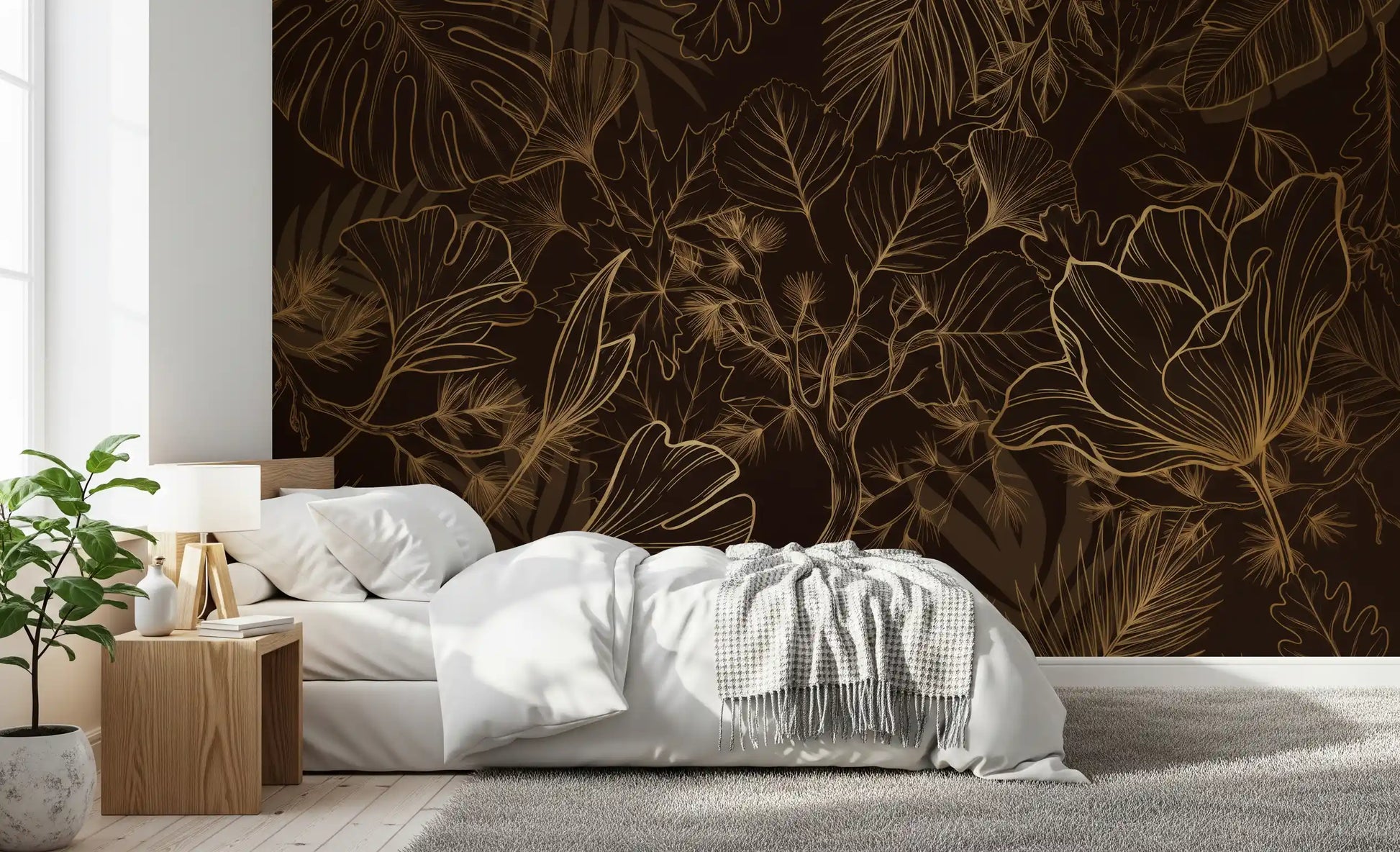 Golden Botanical Foliage Wall Mural