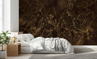 Golden Botanical Foliage Wall Mural