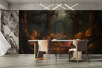 Eerie Pumpkin Forest bat wall mural