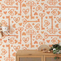 Romantic peach heart and key pattern design
