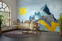 Abstract sun and peaks mural design
