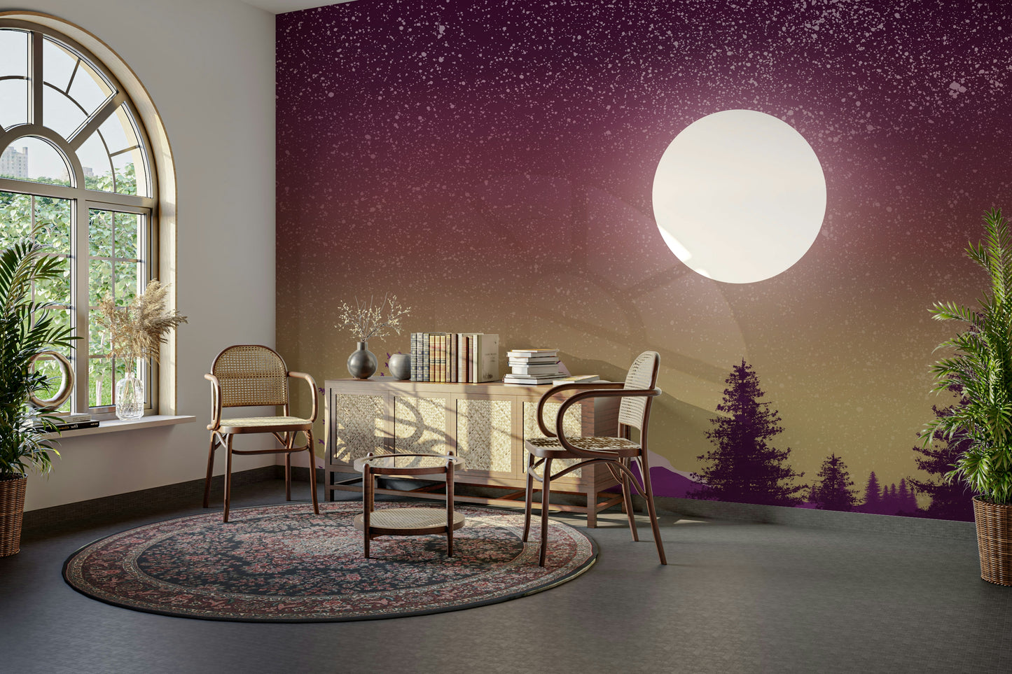 Purple Peaks Under the Moon