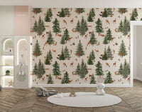 Bright white deer forest wallpaper pattern
