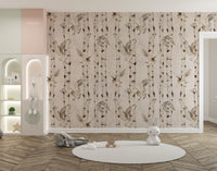Birch tree wallpaper with flying owls
