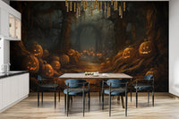 Eerie Pumpkin Forest witch wall mural