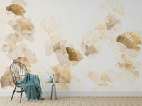 Stylish Gold Ginkgo Floral Home Mural