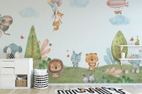 Jungle critters mural wallpaper bringing walls to life.
