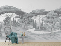 Black and white forest wall mural
