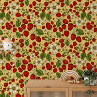 Summer-inspired strawberry wallpaper with vibrant yellow hues.
