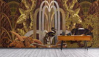 Gilded panther and leopard wall mural
