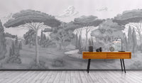 Grayscale woodland scene wall decor
