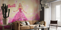 Artistic pink dress Barbie wall mural design
